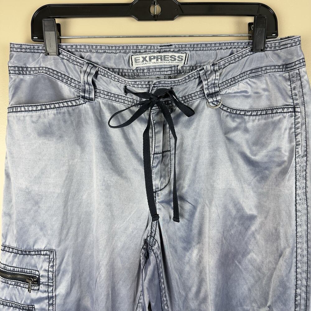 Women’s Express Satin CargoPant Size 12 Convertible Capri Adjustable Drawstring - Picture 9 of 14